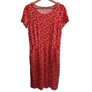 Boden Red Floral Phoebe Dress Womens Jungle Bloom Pockets Midi Knit Cotton Sz 8